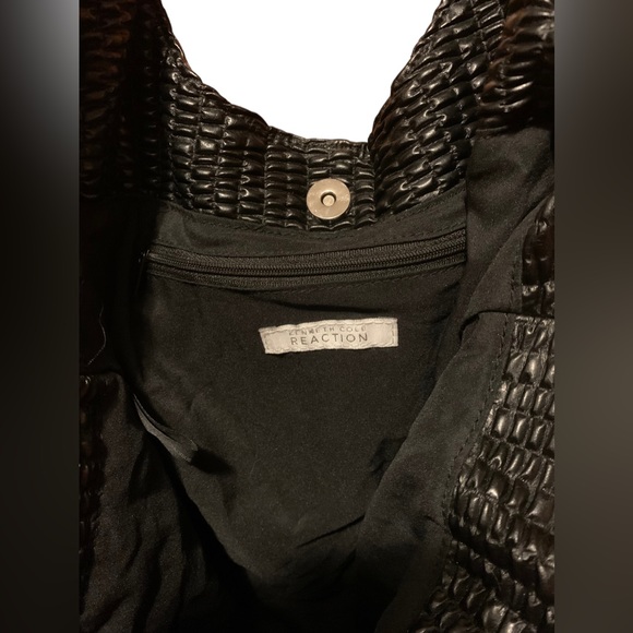 KENNETH COLE REACTION Black & Silver Chain Magnetic Closure Handbag Purse - Picture 5 of 14